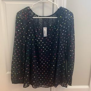 NWT J.Crew navy with rainbow Swiss dot blouse